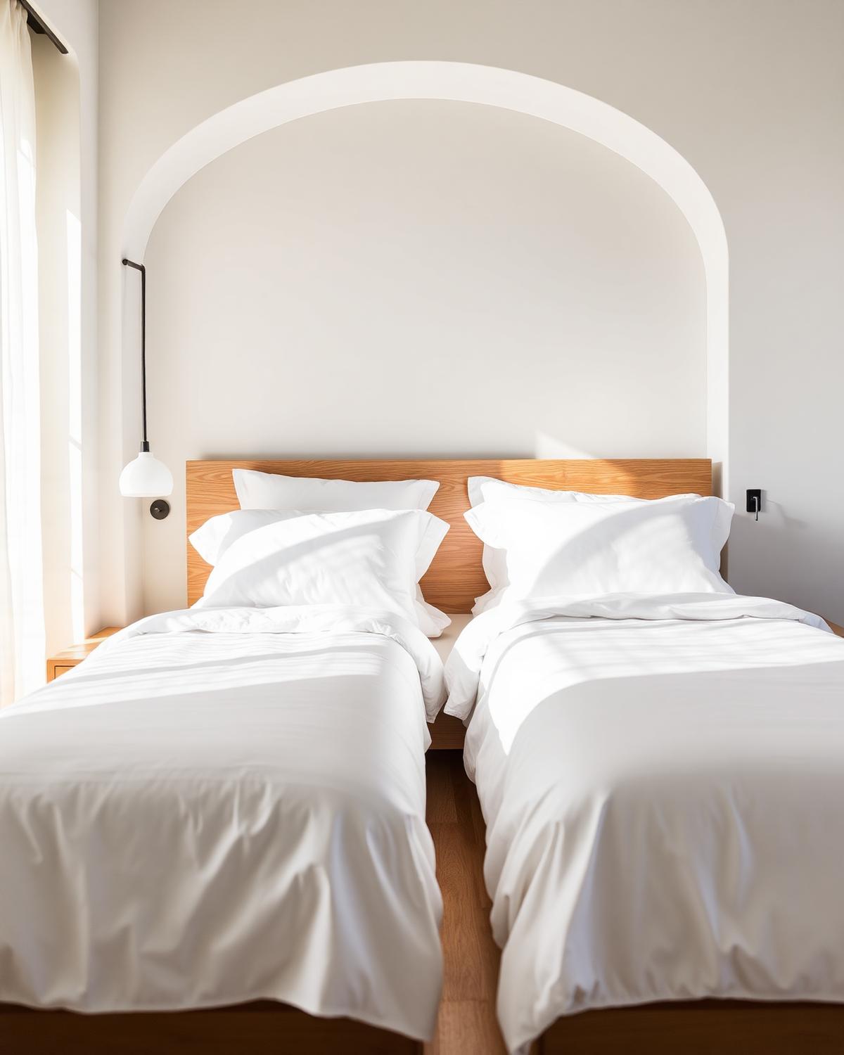 Sunlit bedroom with crisp white linens